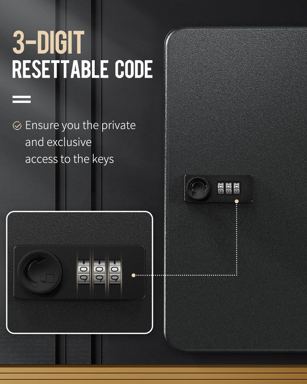 Uniclife 60 Position Key Cabinet with Combination Lock Resettable Black Digital Security Storage Box Steel Key Organizer with Colorful Key Tag Labels Stickers and Hooks