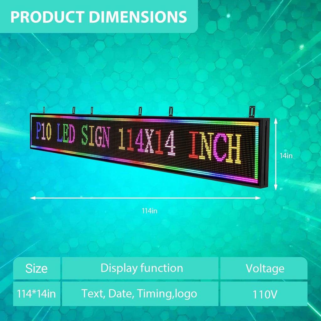Programmable Led Sign with Full Color Display - Energy Saving and Waterproof Led Message Board for Schools, Shops and Cafes, Supports wifi Connection,115"x14"