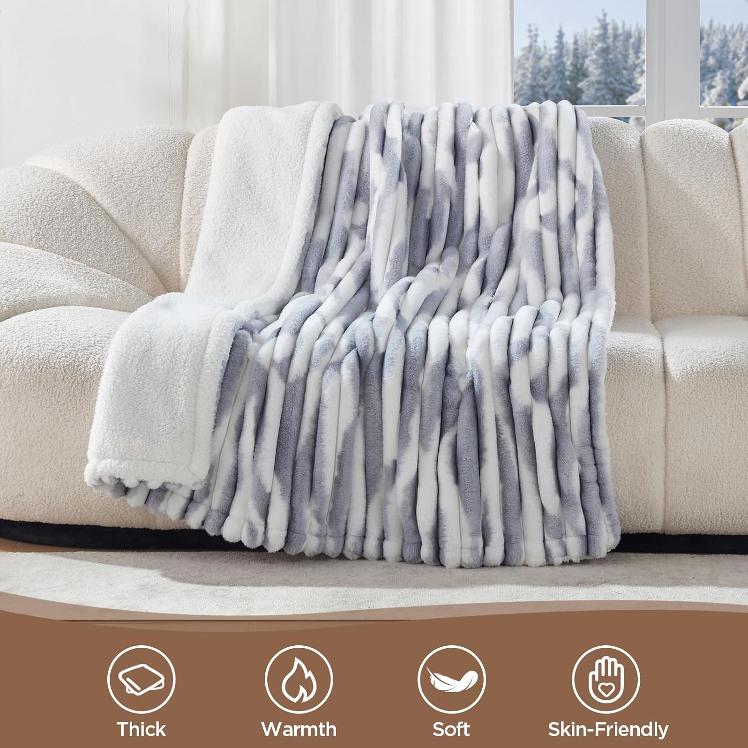 Westinghouse Electric Blanket Queen Size, Soft Luxury Faux Fur & Sherpa Heated Blanket with 10 Heating Levels & 1-12 Hours Auto Off, Fast Heating Blanket, Machine Washable, 84x 90 Inch Blue Gray