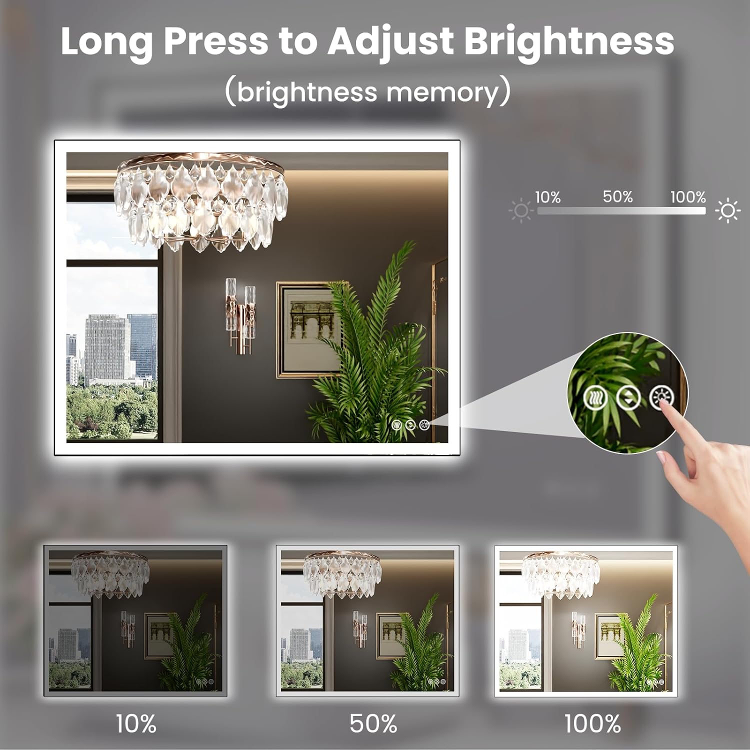 WTTY 40"X36" LED Bathroom Mirror with Black Frame, Bathroom Vanity Mirror with Lights for Wall, Front Light and Backlit, Anti-Fog, Dimmable, 3 Colors, Shatterproof, Memory, Horizontal/Vertical