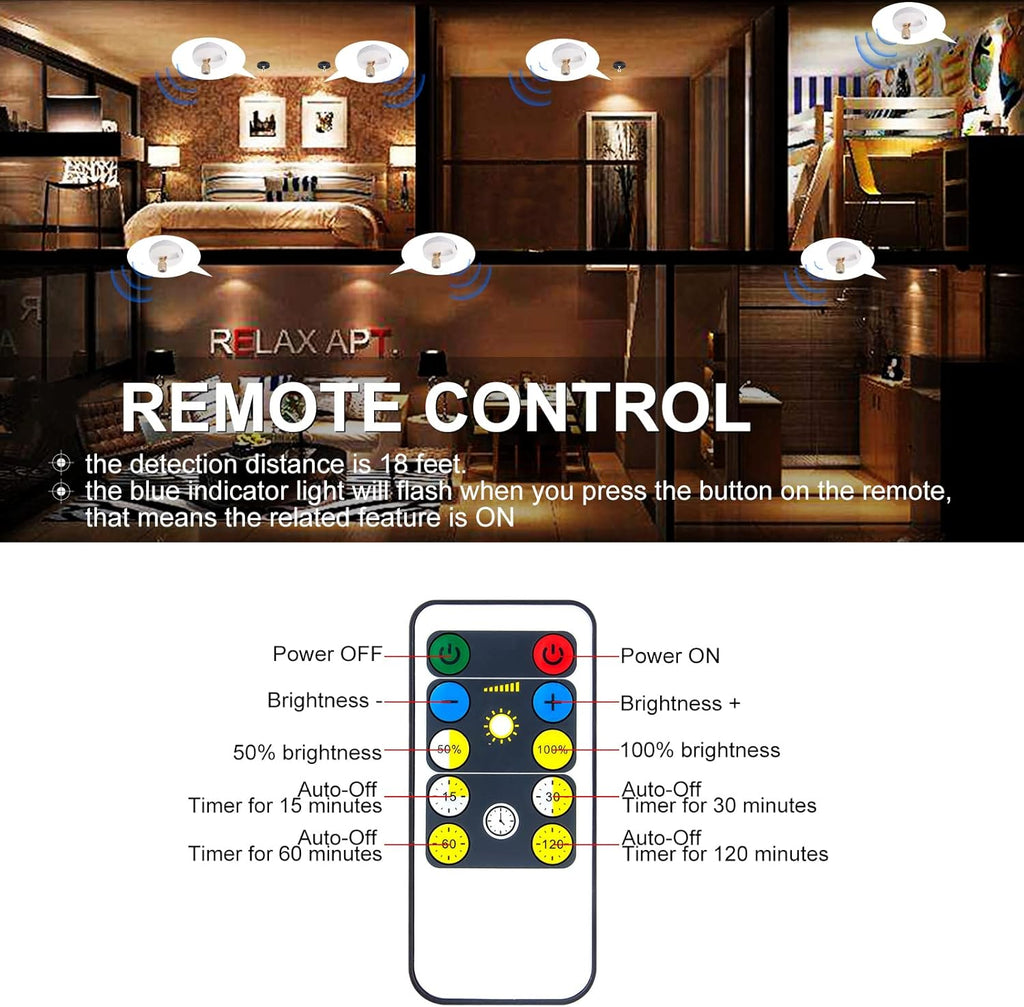 LED Spotlight, Battery Powered Picture Lights, Uplighting Indoor, Puck Lights with Remote, Stick Spot Light for Wall Display Picture Dartboard Painting Artwork Accent Closet-4Pack