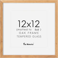 12x12 Picture Frame, Solid Oak Wood 12"x12" Photo Frame for Wall, 12 x 12 Frame Matted to 8 x 8, Square 12x12 Frame, Tempered Real Glass, 12 x 12 Collage Gallery Frames - Natural Oak Color, 1 Pack