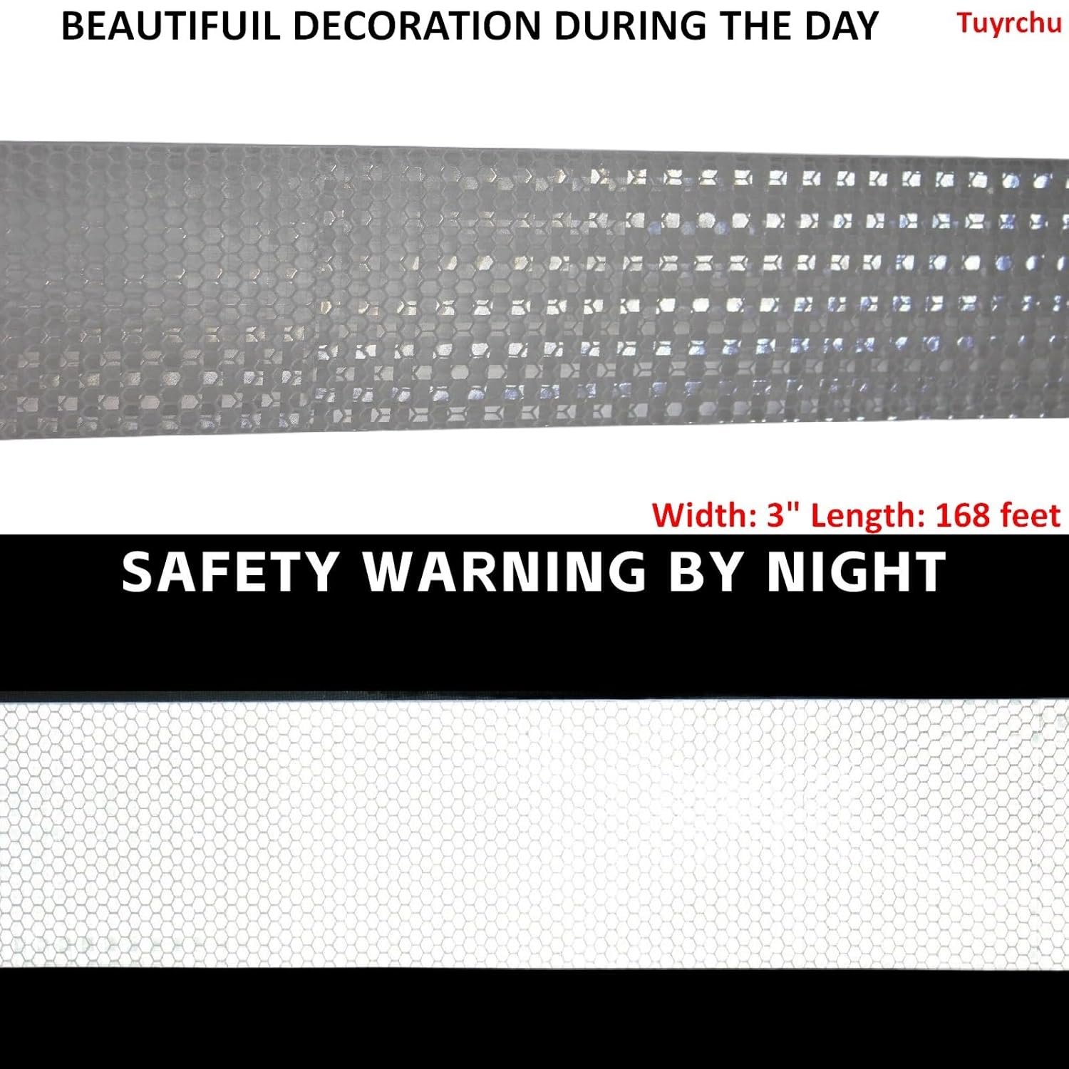 White Reflective Tape Outdoor Waterproof 3 inch Wide, High Visibility Warning Industrial Marking Tape,Safety Stickers (168 feet)