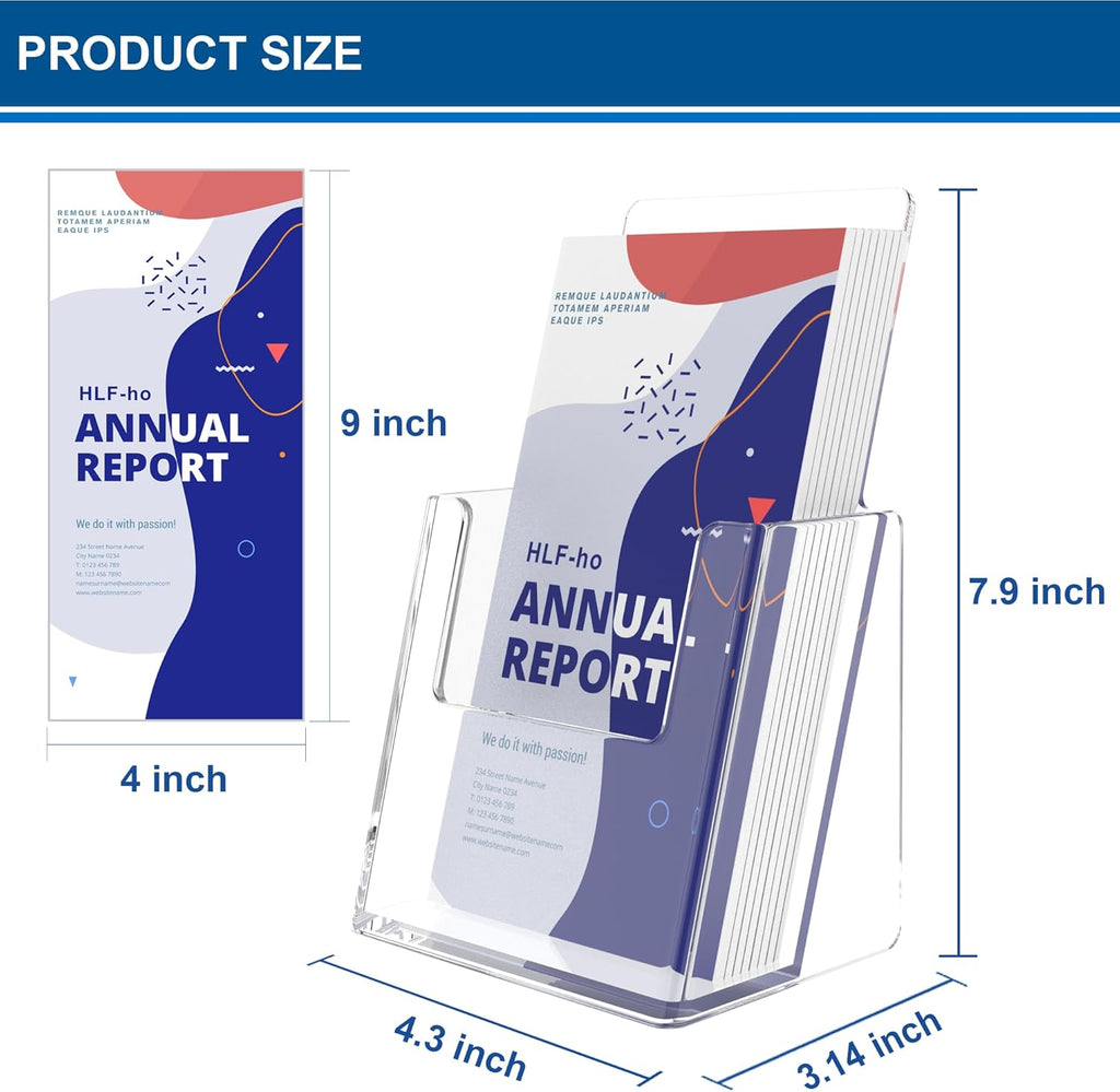 Brochure Holder 4x9 Inch Acrylic Literature Holders Clear Plastic Flyer Display Stand Countertop Use Pamphlet Holder Multi Purpose Organizer for Office, Lobby, Hotels, Trade Shows, 6 Pack