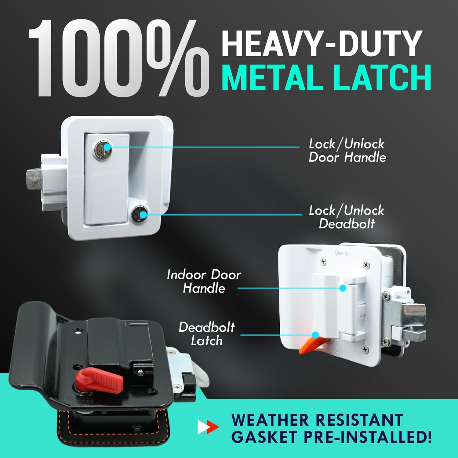 LATCH.IT White RV Door Lock Replacement | All Metal RV Door Handle Fits 2.75"x3.75" Holes | Trailer Door Latch with 4 Keys Included | RV Door Latch for Trailer, Camper, Fifth Wheel and More!