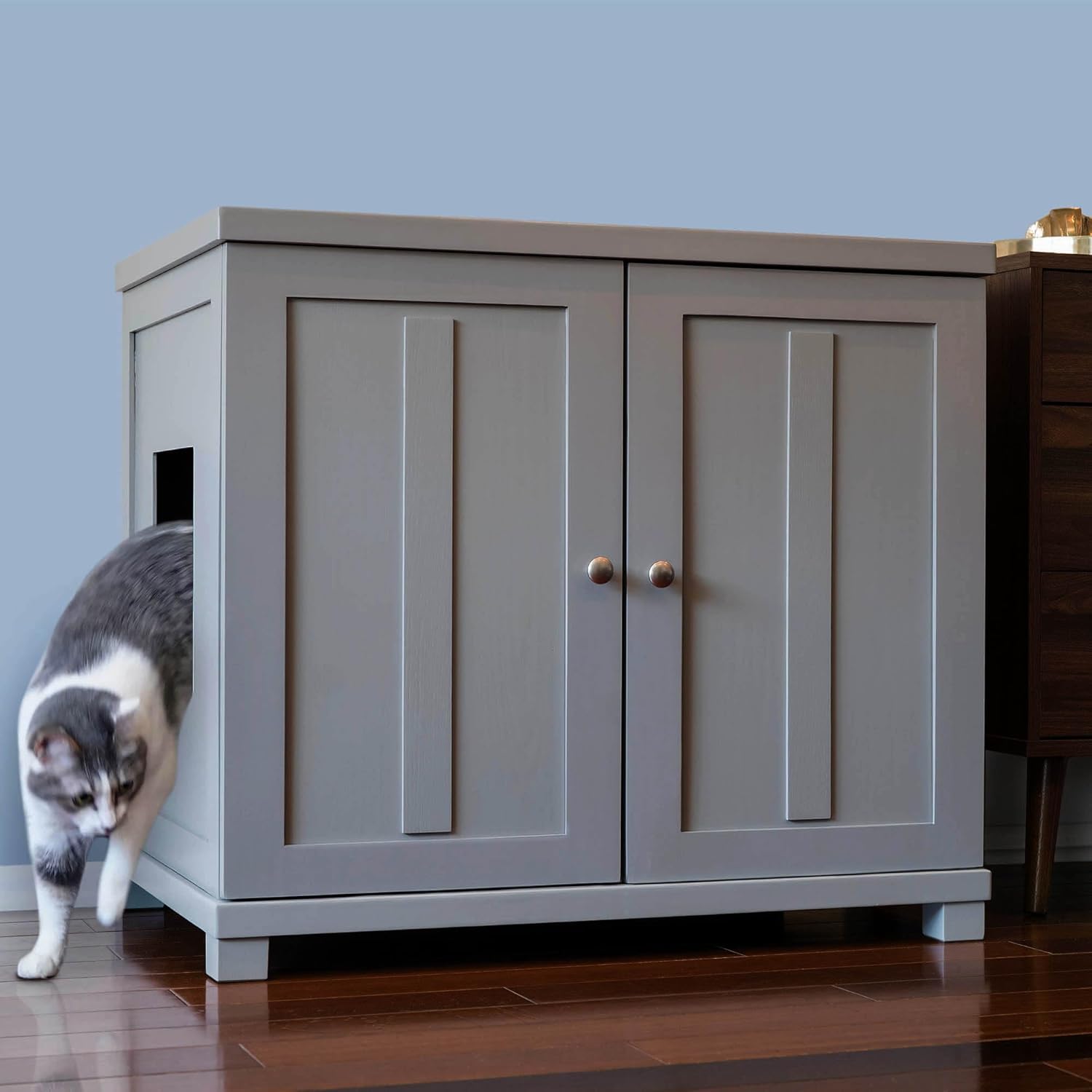 The Refined Feline Cat Litter Box Enclosure Cabinet, Shaker, Smoke Gray, Square Feet, XLarge, Hidden Litter Cat Furniture with Drawer