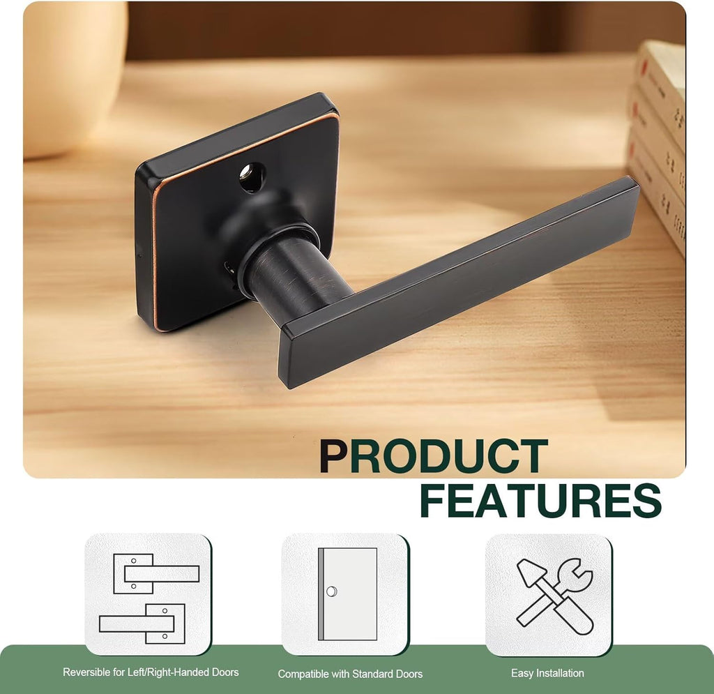 GOBEKOR 1 Pack Oil Rubbed Bronze Door Handles Interior Single Dummy Door Handle for Closets Keyless Bronze Lever Interior Closet Door Levers