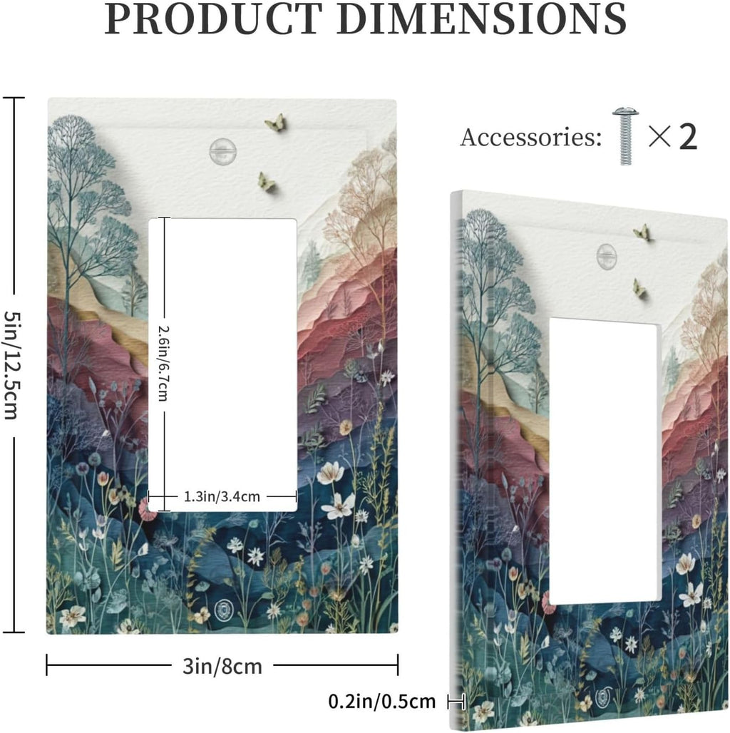Wildflowers Rustic Flowers Floral Plants Light Switch Covers Wall Plate Decorative Vintage Mountain 1 Gang Single Rocker Electrical Faceplate Switch Plates for Bathroom Kitchen Home