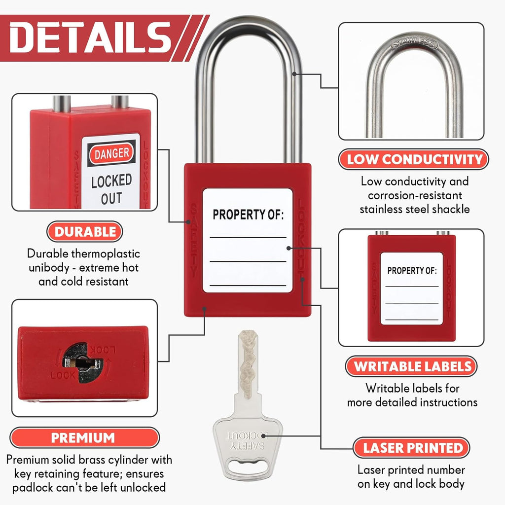 Landhoow 36 Set Lockout Tagout Locks and Keys Kit Loto Locks Different Safety Lock 2 Keys Per Lock Tag Out Padlocks for Electrical Lockout Tag Out Stations and Devices Kits (Red)