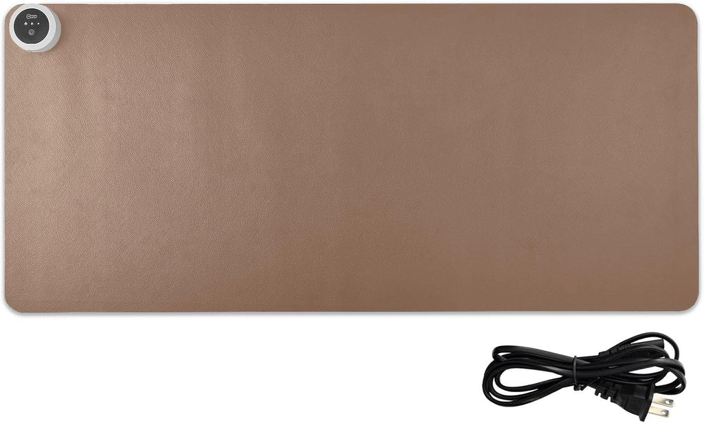 Brown Heated Desk Pad Mouse Pad 31.5x13 Inch PU Leather Desk Mat with 3 Heat Levels Large Mouse Gaming Computer Laptop Mat