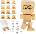 Shaking Wooden Man Figurine for Car Dashboard, Handmade Shaking Feet Wooden Man with 12PCS Magnetic Expressions, Creative Wood Desktop Decor Gifts