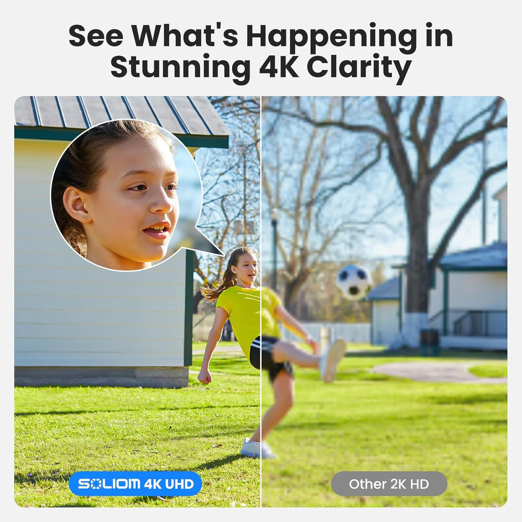 SOLIOM Security Cameras Wireless Outdoor,8MP Ultra HD for Day and Night, No Subscription,Built in Radar,Solar Powered Cameras for Home Security, 360° Pan Tilt Auto Tracking,5G & 2.4G WiFi, 4-Cam Kit