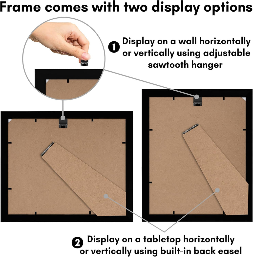 Americanflat 9x11 Picture Frame with Shatter-Resistant Glass - Signature Collection - Gallery-Style Frames Made of Engineered Wood - Photo Frame for Tabletop and Wall Display - Black