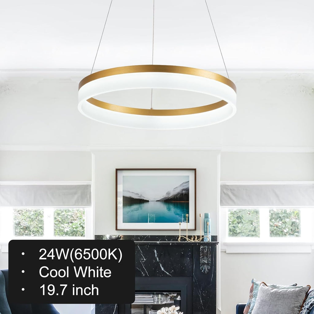 Buccleuch Modern LED Chandelier - Dimmable 19.7" Gold Round Pendant Light, Height Adjustable UL-Certified Ceiling Light for Dining Room, Kitchen Island, Living Room, Bedroom, Foyer