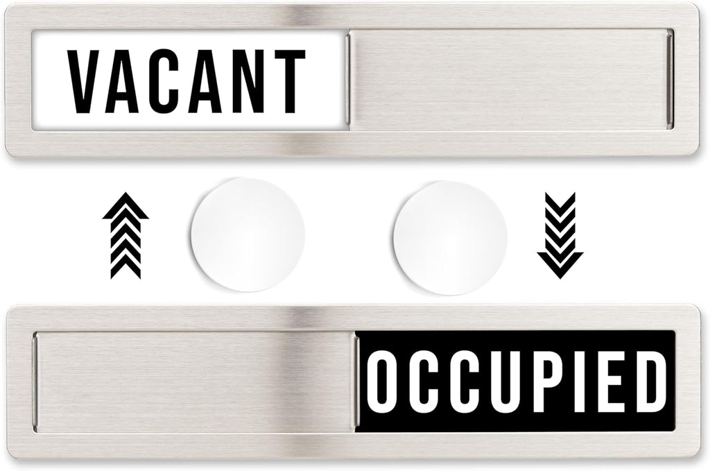 Stainless Steel Vacant/Occupied Privacy Sign for In Out Office Room Use, Vacant and Occupied Bathroom or Business Indicator Signs - Black & White Professional Design