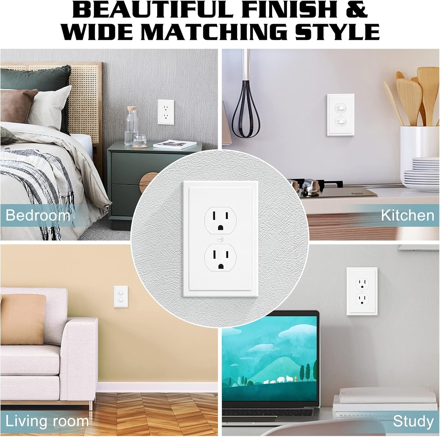 1-Gang Modern Edge Decorative Wall Plate Cover Switch Outlet Single Duplex Electrical Faceplate for Light Switches, Smart Switch, GFCI, Dimmers, Receptacle, USB Outlet (4 Pack, Single Duplex)