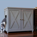 THE REFINED FELINE Cat Litter Box Enclosure Cabinet, Farmhouse, Smoke Gray, Tulip Feet, XLarge, Hidden Litter Cat Furniture with Drawer