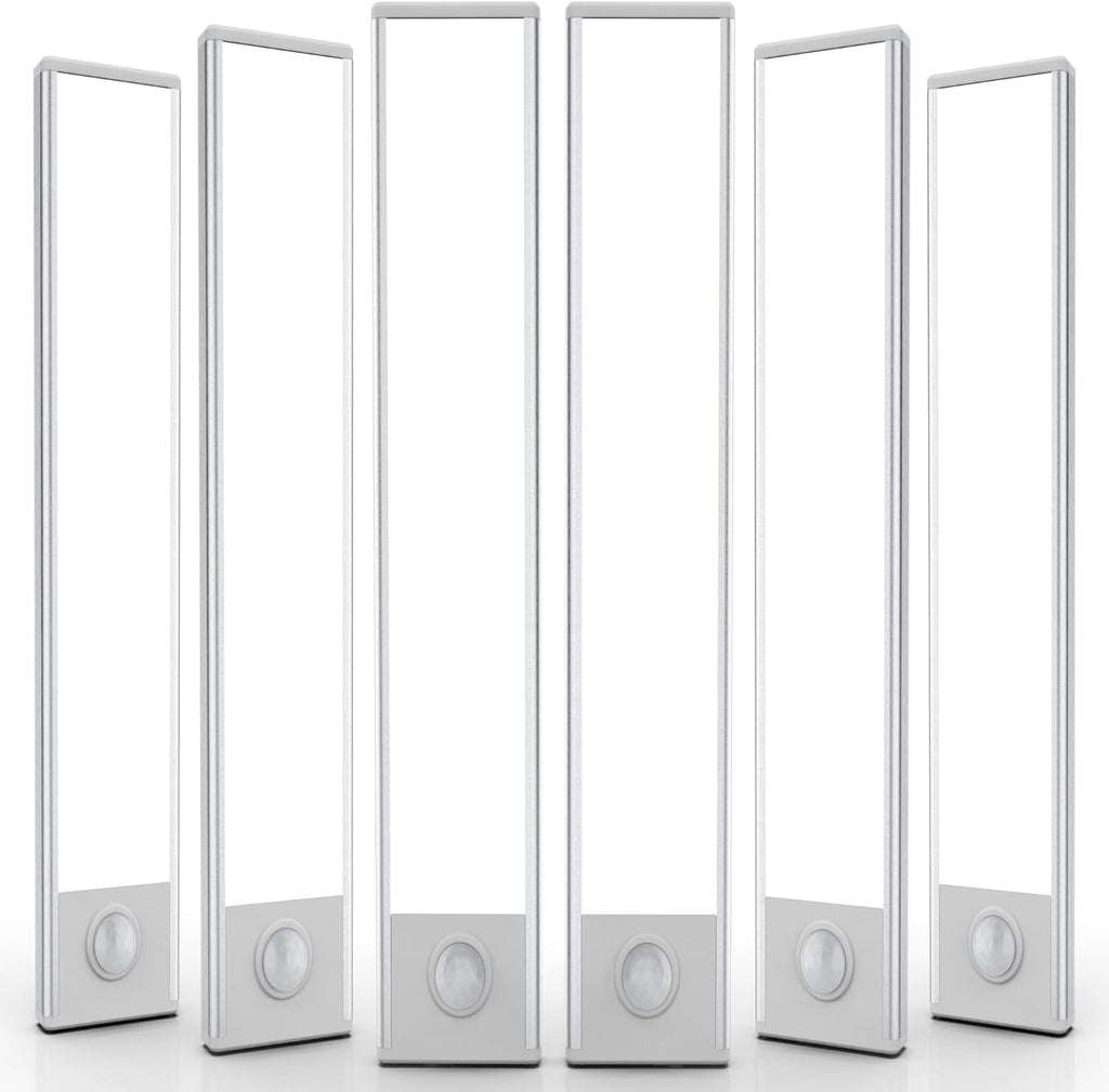 6 Pack Under Cabinet Lighting Wireless, 68 LED Rechargeable Battery Motion Sensor Light Indoor, Stick On Magnetic Closet Lights, Under Counter Lights for Kitchen, Stairs, White 16 in