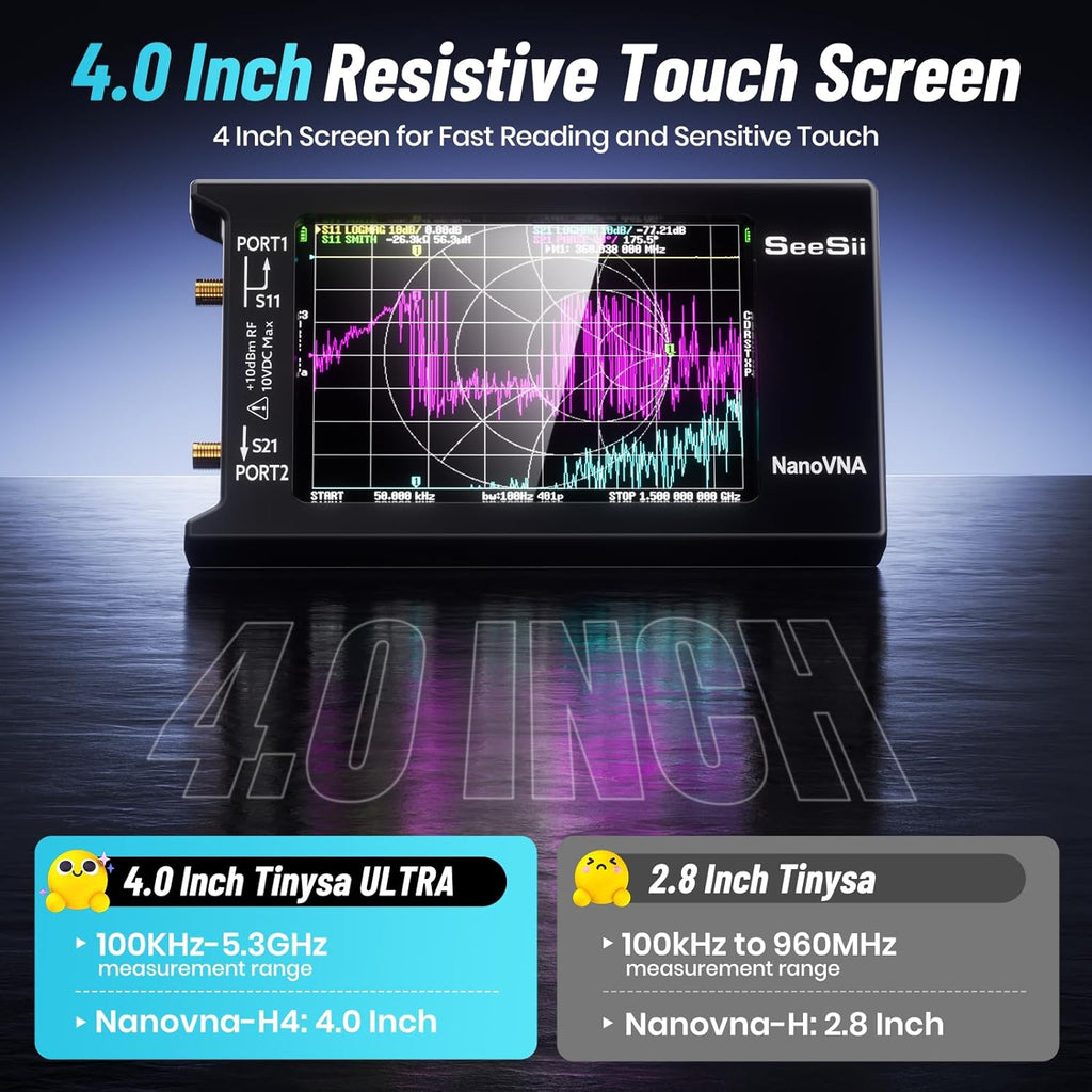 SEESII Upgraded NanoVNA-H4 Vector Network Analyzer, Latest V4.4 9KHz-1.5GHz HF VHF UHF 4" Touch Screen VNA Antenna Analyzer Measures S Parameters,Voltage Standing Wave Ratio, Phase,Delay, Smith Chart