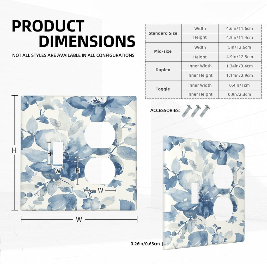 Wallplates Blue Watercolor Floral 1 Toggle 1 Duplex Switch Plate Electrical GFCI Faceplate Decorative Light Switch Covers for Bedroom Bathroom Decor