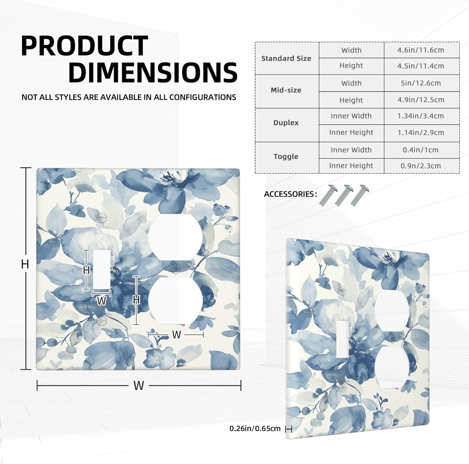 Wallplates Blue Watercolor Floral 1 Toggle 1 Duplex Switch Plate Electrical GFCI Faceplate Decorative Light Switch Covers for Bedroom Bathroom Decor