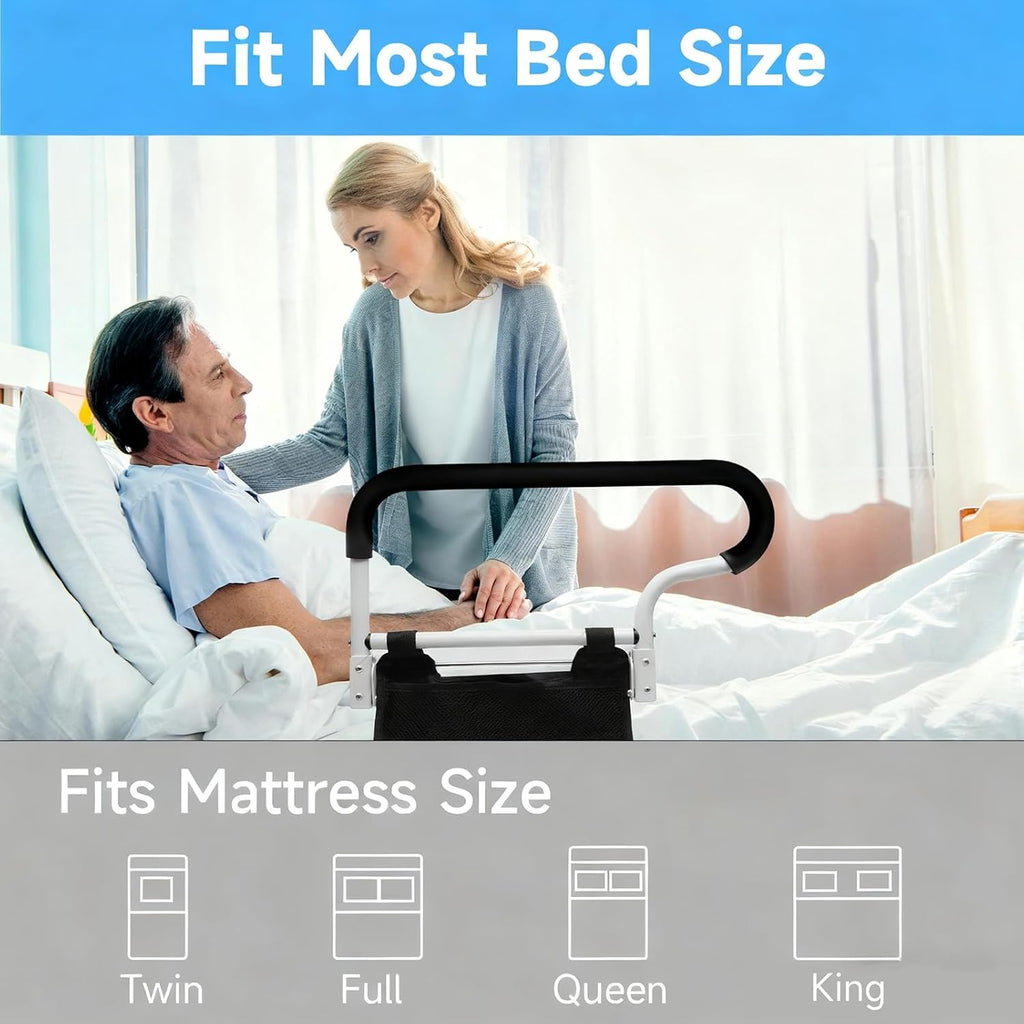 Bed Rails for Elderly Adults Safety-ASTM Approved Adjustable Bed Assist Rail for Seniors,with Storage Bag & Fixing Strap, Foldable Bed Assist Handle -Non-Slip Ergonomic Handle