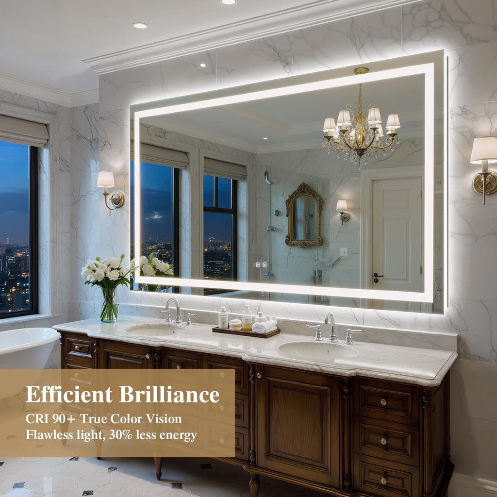 72X40 Inch LED Bathroom Mirror with Lights, Frontlit+ Backlit Bathroom Vanity Mirror for Wall, Ultra-Clear Tempered Glass, Shatter-Proof, Anti-Fog and Memory Function, ETL Listed
