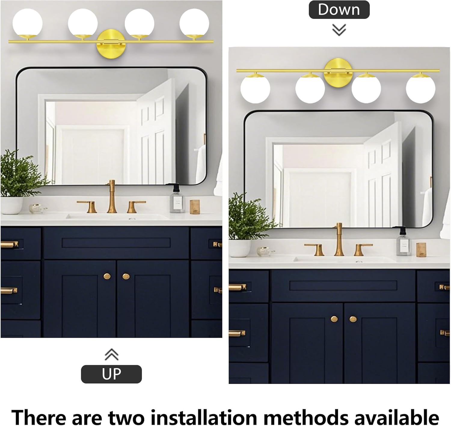 New Bathroom Vanity Light Fixtures Brushed Bronze Milk White Globe Glass Shade Modern Wall Bar Sconce Over Mirror (Brushed Brass, 4T)