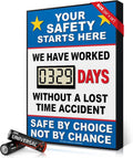 Battery Operated Safety Digital Scoreboard 20" × 28" | Full Size Indoor Led Scoreboard with Auto Day Counter | No Power Cord Needed | Track Days Without Accident Sign for Workplace Safety