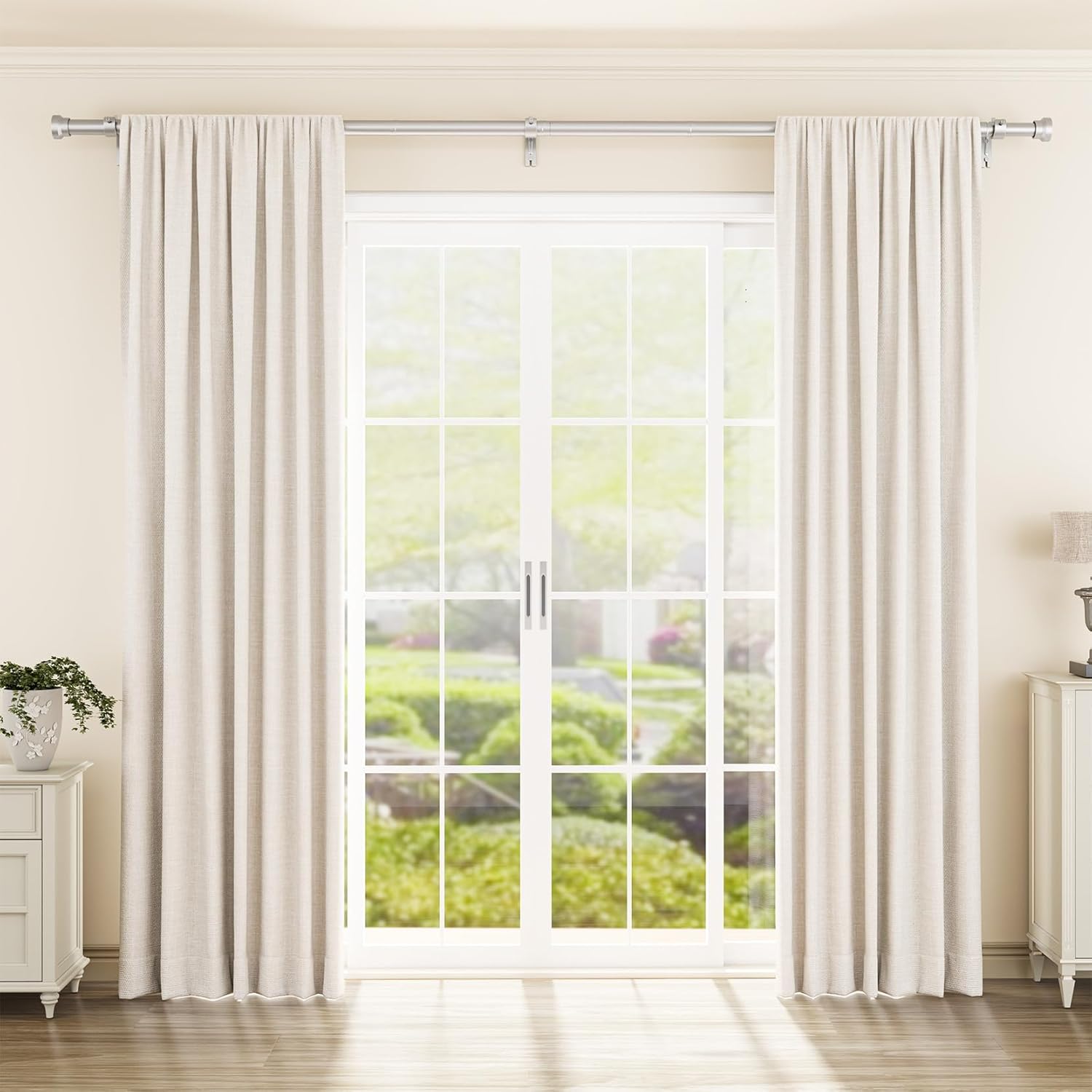 Curtain Rod 32-144 Inch, Heavy Duty 1 Inch Adjustable Curtain Rods for Windows, Sliver Extra Long Window Treatment Rods, Modern Design, Easy Installation