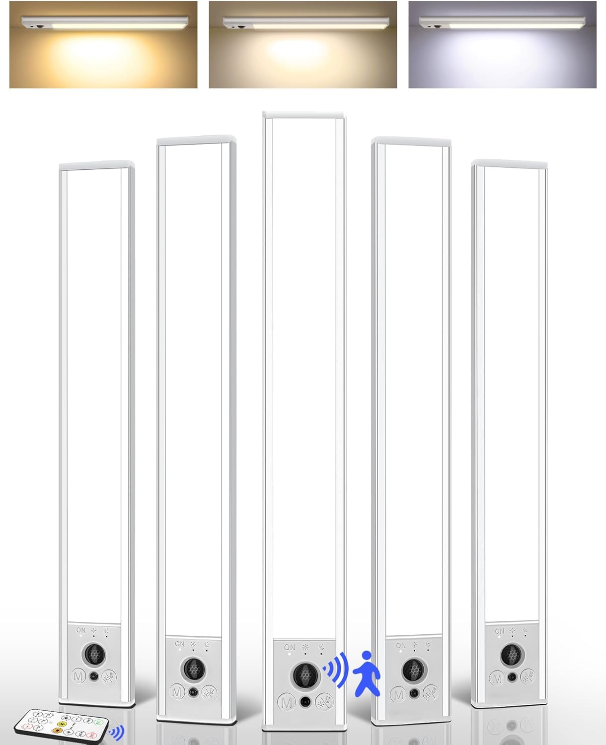 EZVALO 5 Pack Under Cabinet Lighting, 4000mAh Rechargeable Motion Sensor Light, 16.5inch Magnetic Closet Lights with Dimmable & 3 Color Temps, Wireless Motion Activated Lights with Remote for Kitchen