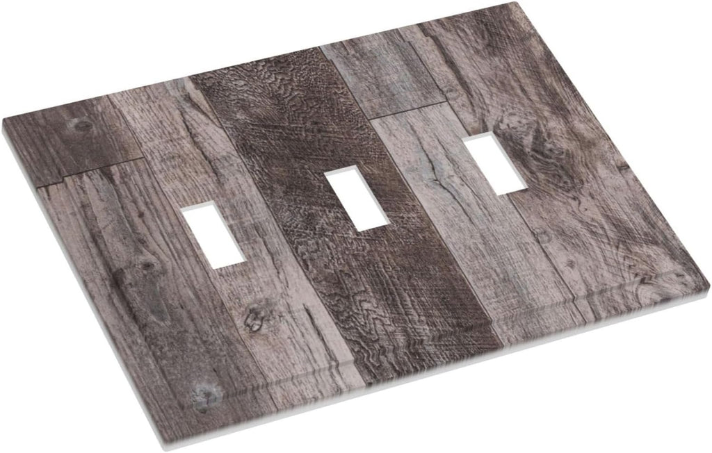 Decorative Switch Plates Rustic Dark Grey Wood Retro Country Wooden 3 Gang Wall Plate Triple Toggle Light Switch Cover Faceplate Electrical Wall Panels for Farmhouse Cabin Decor