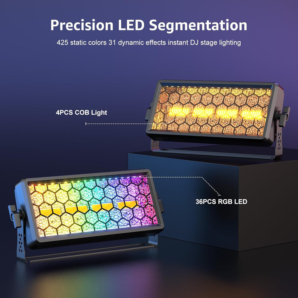 Retro Stage Light 120W - 4 COB + 36 RGB LED Wall Washer Bar DMX512,Uplights for Events, Monochrome/Mixed Colors for DJ Concert, Wedding Halloween Party, Xmas, Club 4PACK