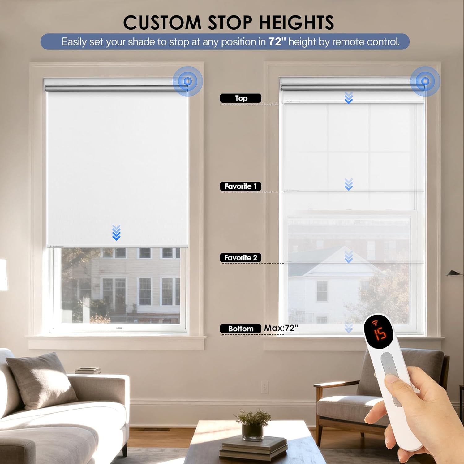 Motorized Blackout Smart Roller Blinds with Remote Control & Solar Panel - Automatic Electric Shades for Windows, Compatible with Alexa - White,28" W*72" H