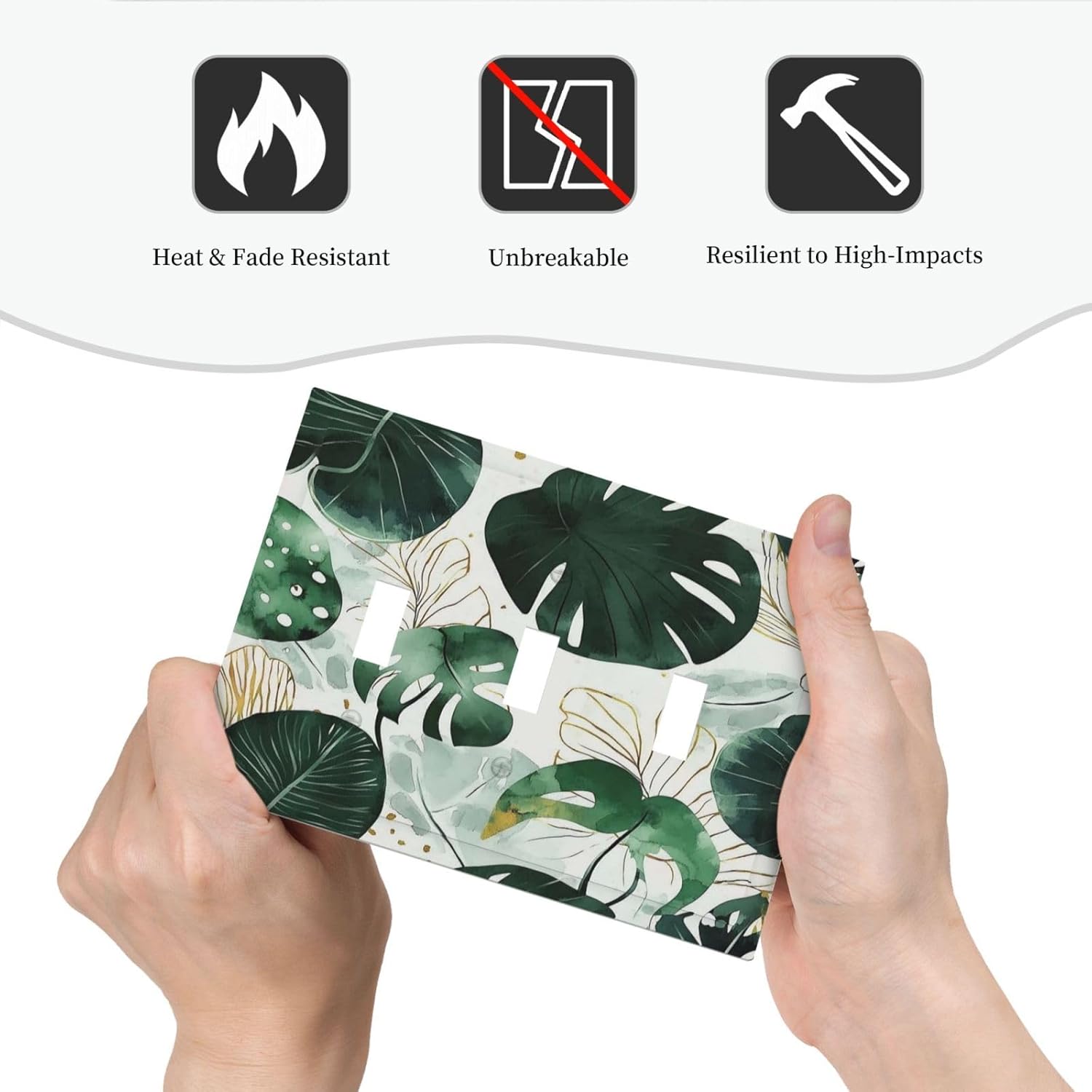 Boho Tropical Green Leaf Watercolor Banana Leaves Decorative Switch Plates 3 Gang Wall Plate Triple Toggle Light Switch Cover Faceplate Electrical Wall Panels For Bed Room Living Room Decor