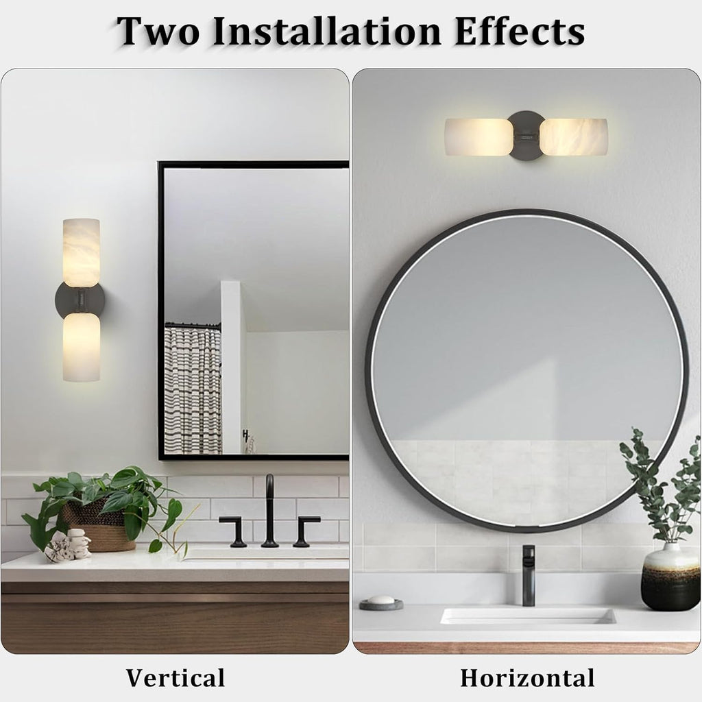 Alabaster Wall Sconce 14in Antique Brass Sconces Wall Lighting, Imported Alabaster Modern Marble Bathroom Vanity Sconces, Black Sconce Wall Decor, For Bedroom Living Room Staircases Hallway Foyer