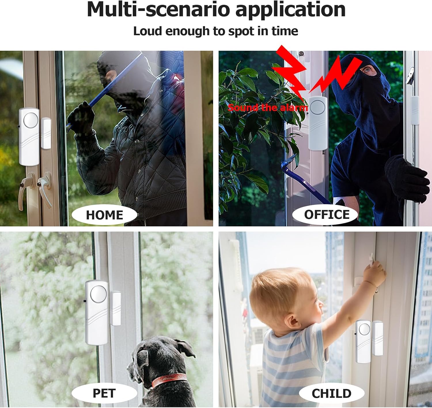 Security Door Window Alarm, 90DB Wireless Sensor Door Window Burglar Alarm, Door Alarms for Kids Safety, Easy Installation Doorbell Alarms for Office House Window Pool (2 Pack)