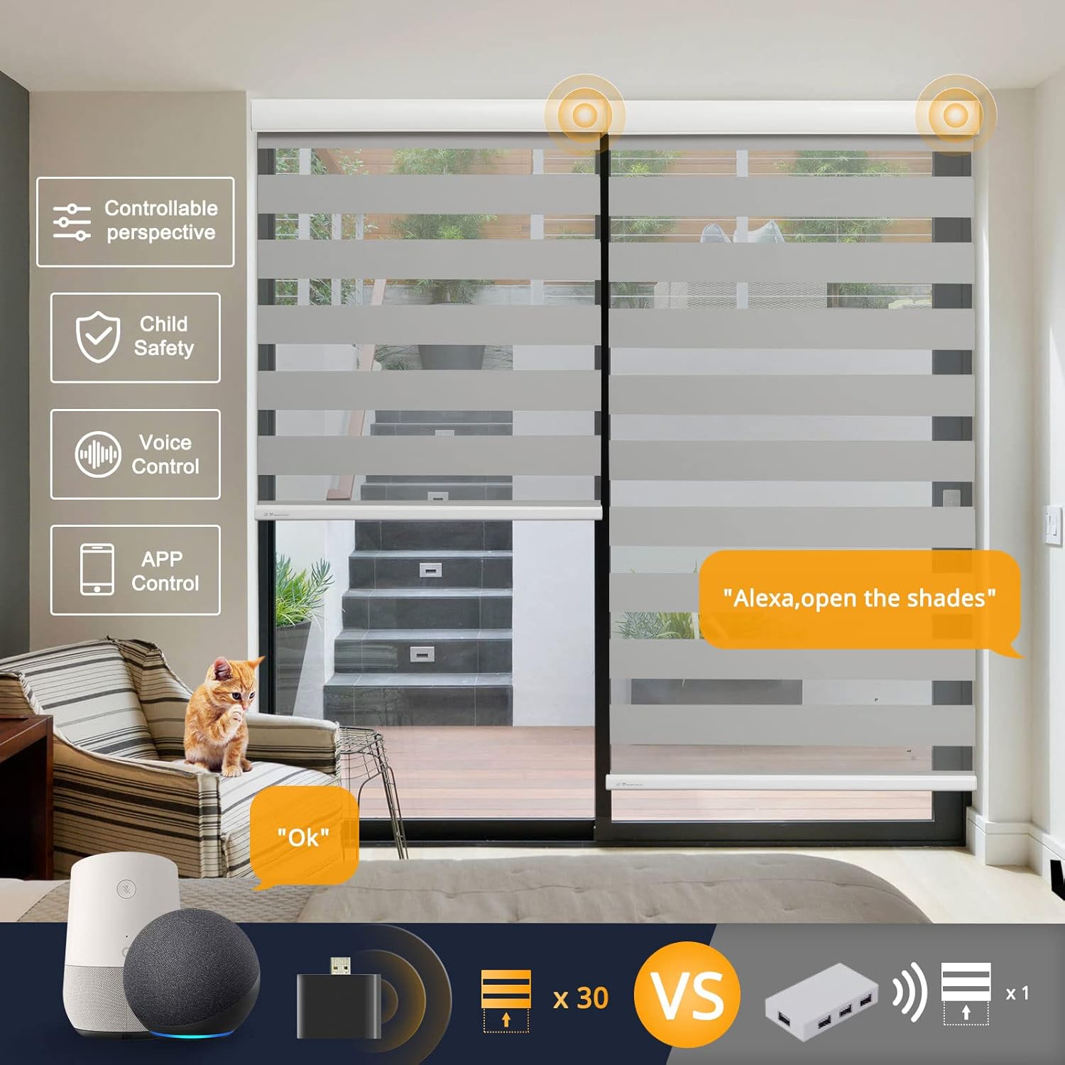 Motorized Blinds with Remote, Cordless Automatic Zebra Shades, Smart Blind for Windows, Grey, 28 x 72
