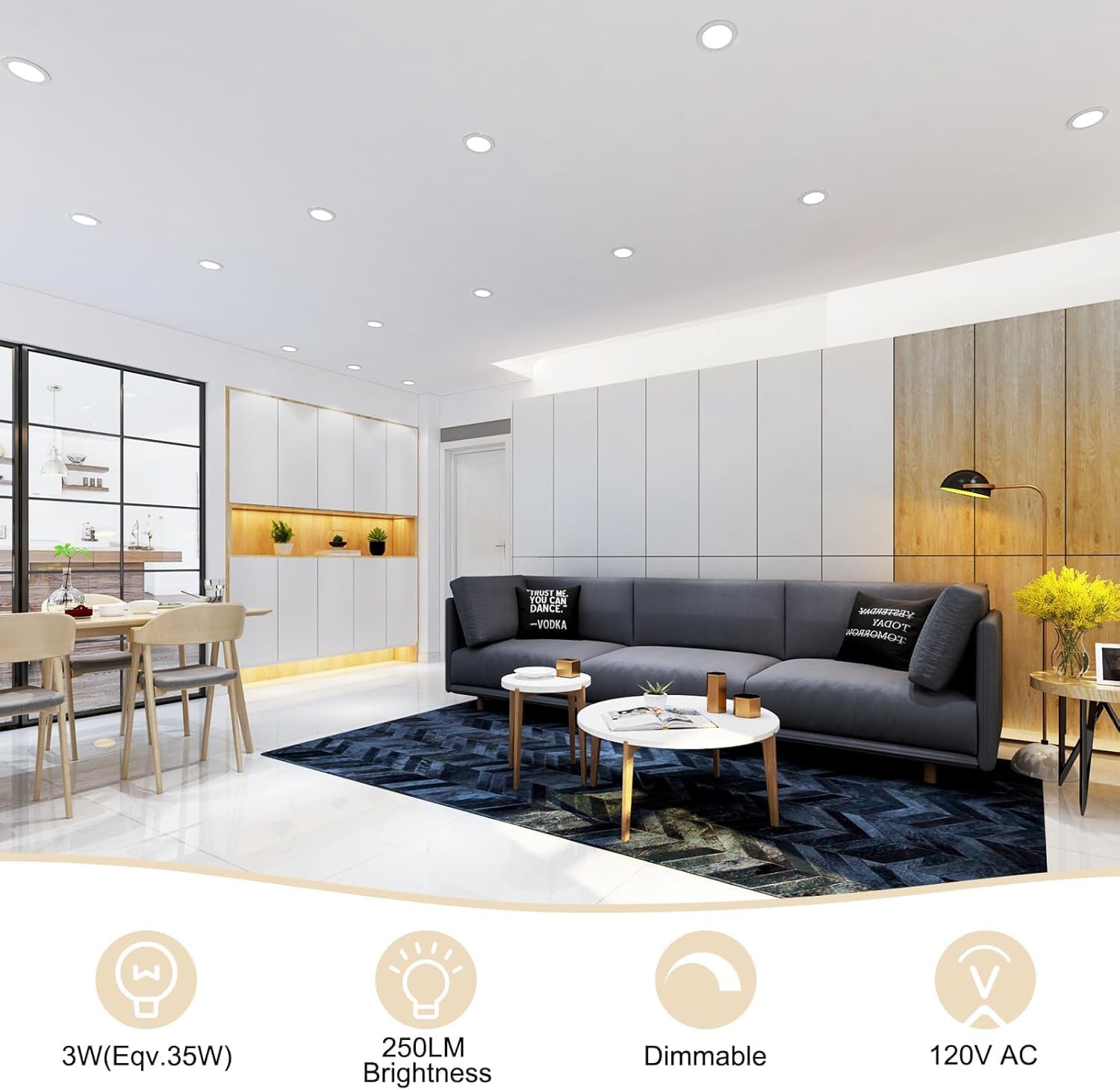 YGS-Tech 2 Inch LED Recessed Lighting, Dimmable Downlight 3W(35W Halogen Equivalent), CRI80, 5000K Daylight White Ceiling Light with LED Driver (16 Pack)