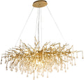 Modern Crystal Rectangular Chandelier for Dining Room, 47.24inch Gold Branch Lighting Raindrop Large Kitchen Island Hanging Light Fixture for High Ceiling Living Room Bedroom Foyer