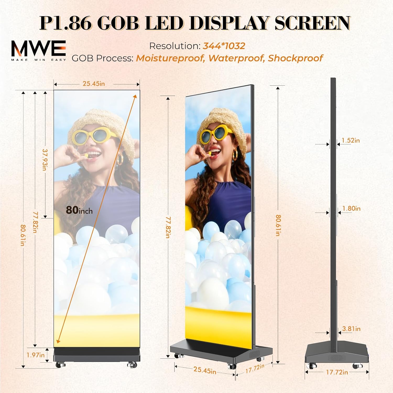 MWE LED Digital Signage Display with Flight Case, P1.86 Spliceable LED Poster Screen with Publishing System, Foldable Advertising Display Kiosk for Events and Rentals, WiFi/USB/HDMI (1 Panel), Black