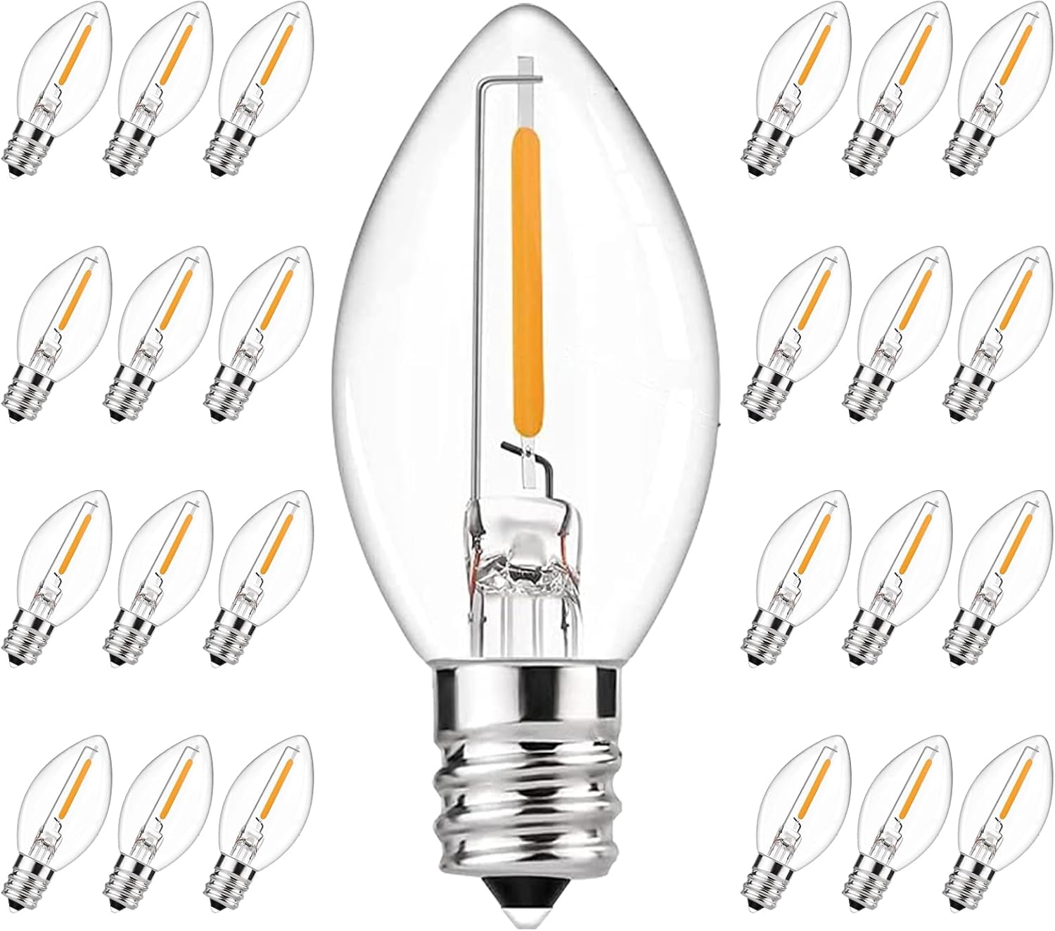 C7 LED Replacement Bulbs,25 Pack 0.6W C7 LED Christmas Lights Bulbs for String Lights,E12 Base,Warm White 2700K Waterproof Vintage Clear Bulbs for Night Light Candles Garden,Christmas