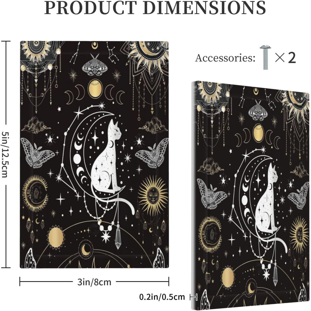 White Cat Tarot Moon Phases Moth Celestial Gothic Light Switch Cover Plate 1 Gang No Device Blank Electrical Wall Plates Faceplate Decorative Switch Plate Covers for Kids Room Bedroom Decor