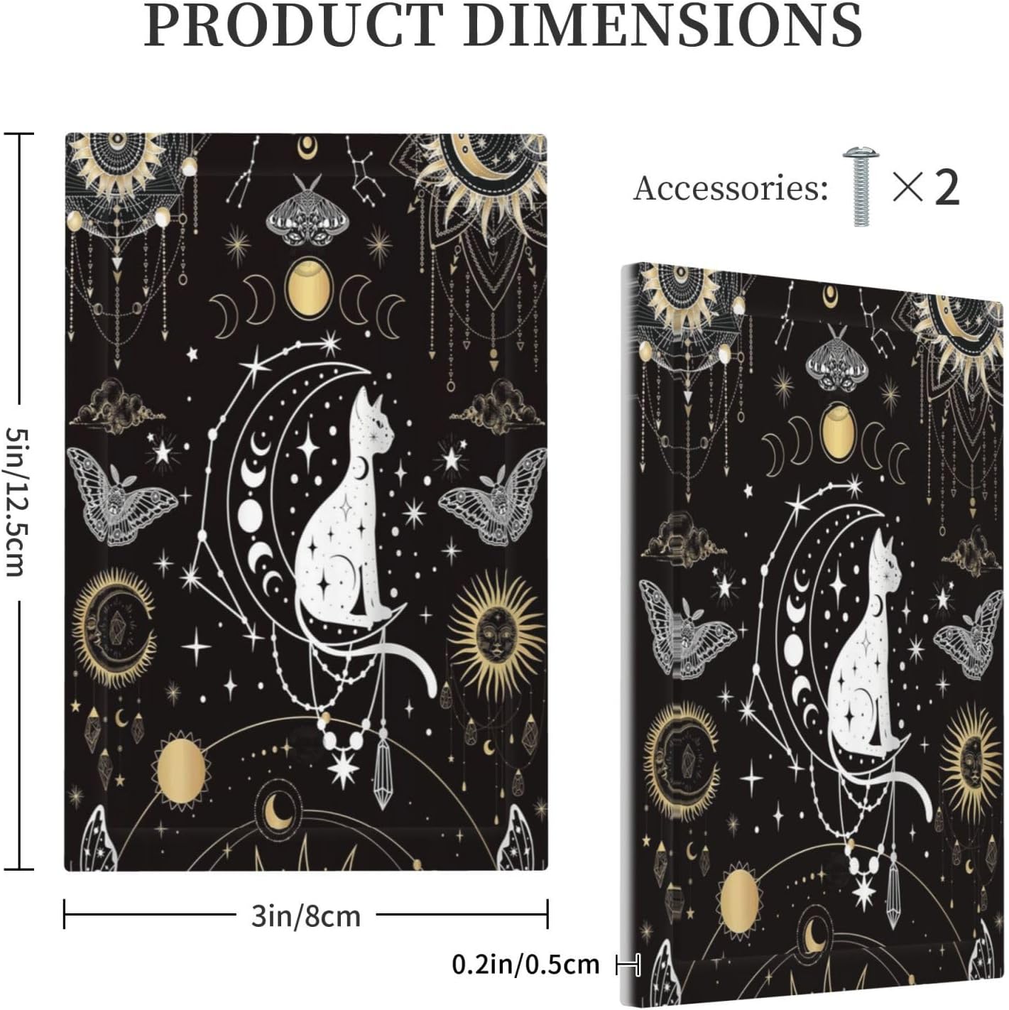 White Cat Tarot Moon Phases Moth Celestial Gothic Light Switch Cover Plate 1 Gang No Device Blank Electrical Wall Plates Faceplate Decorative Switch Plate Covers for Kids Room Bedroom Decor