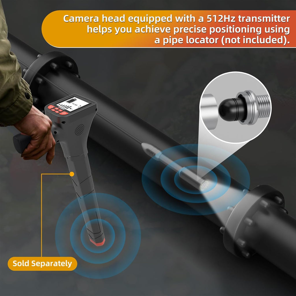 Sanyipace Trolley Sewer Camera 100FT/30M with Self-Leveling, Retractable Handle, Equipped 512Hz Transmitter, Distance Counter, Microphone Speaker Keyboard, 10" Color Screen, 7mm Cable