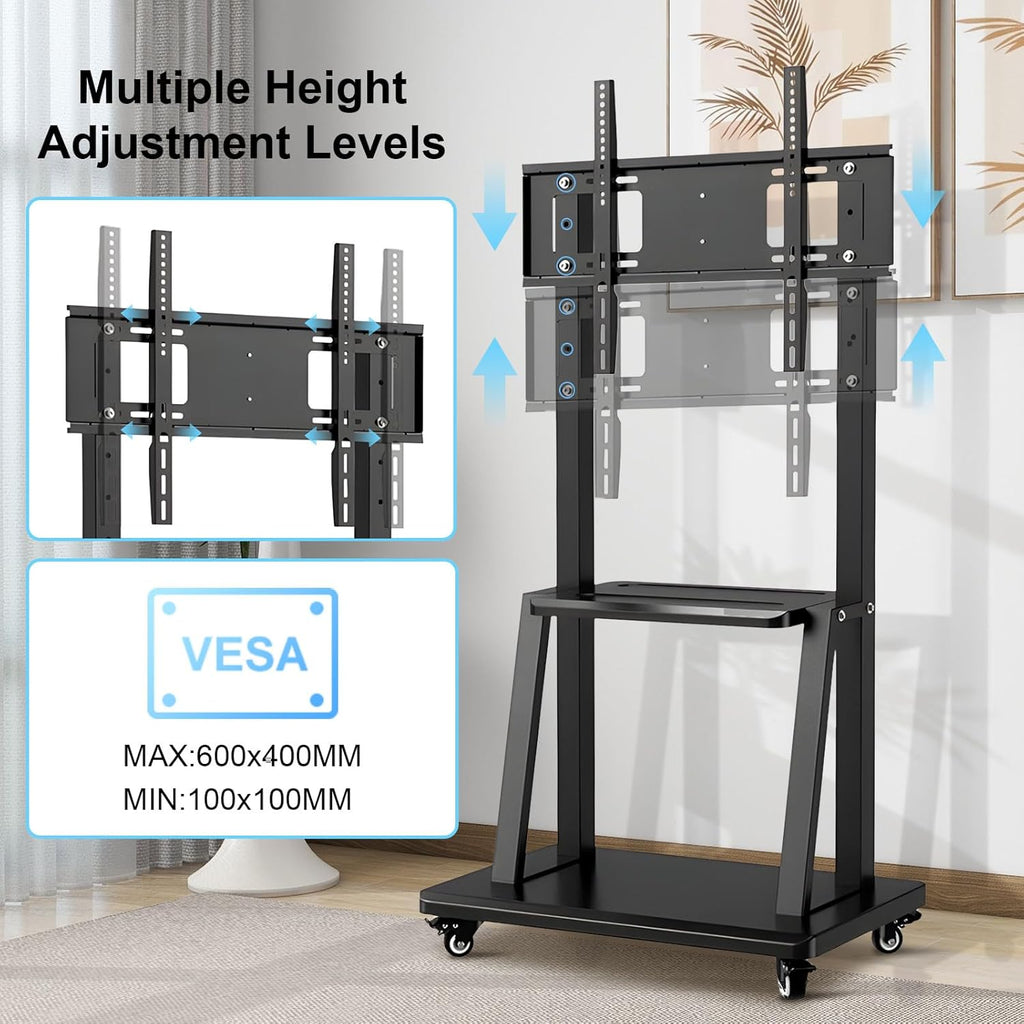 Smart Board Stand with Wheels,Height Adjustable Mobile Rolling Stand for Classroom & Office, Holds up to 300lbs, Whiteboard Portable Cart on Wheels (for 43-65 Inch Smart Board)