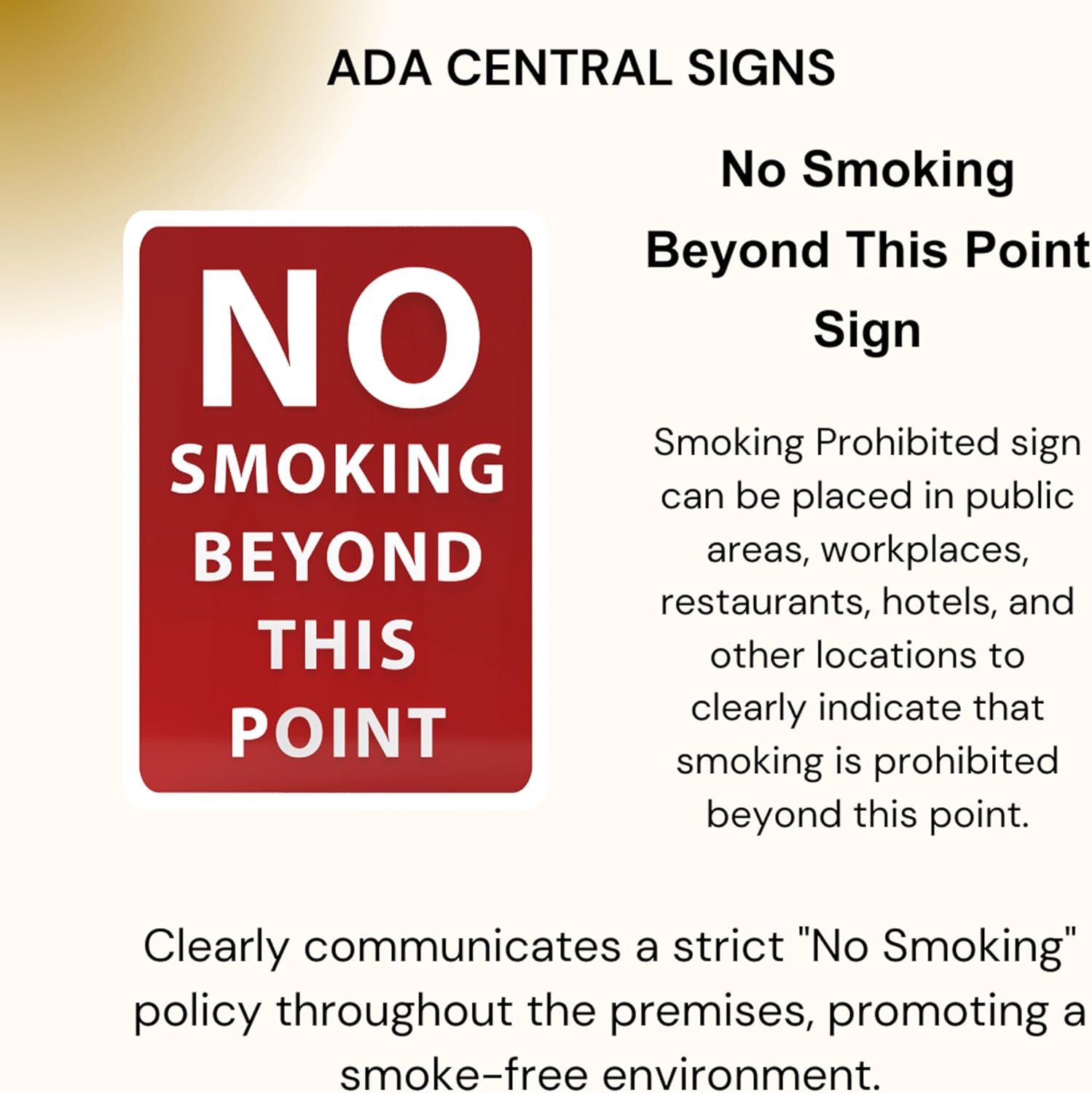No Smoking Beyond This Point Sign - ADA Compliant Digitally Printed Text Wall Sign - Smoke-Free Area Signs for Offices, Businesses, Hotels & Restaurants - Aluminum 10” x 7”