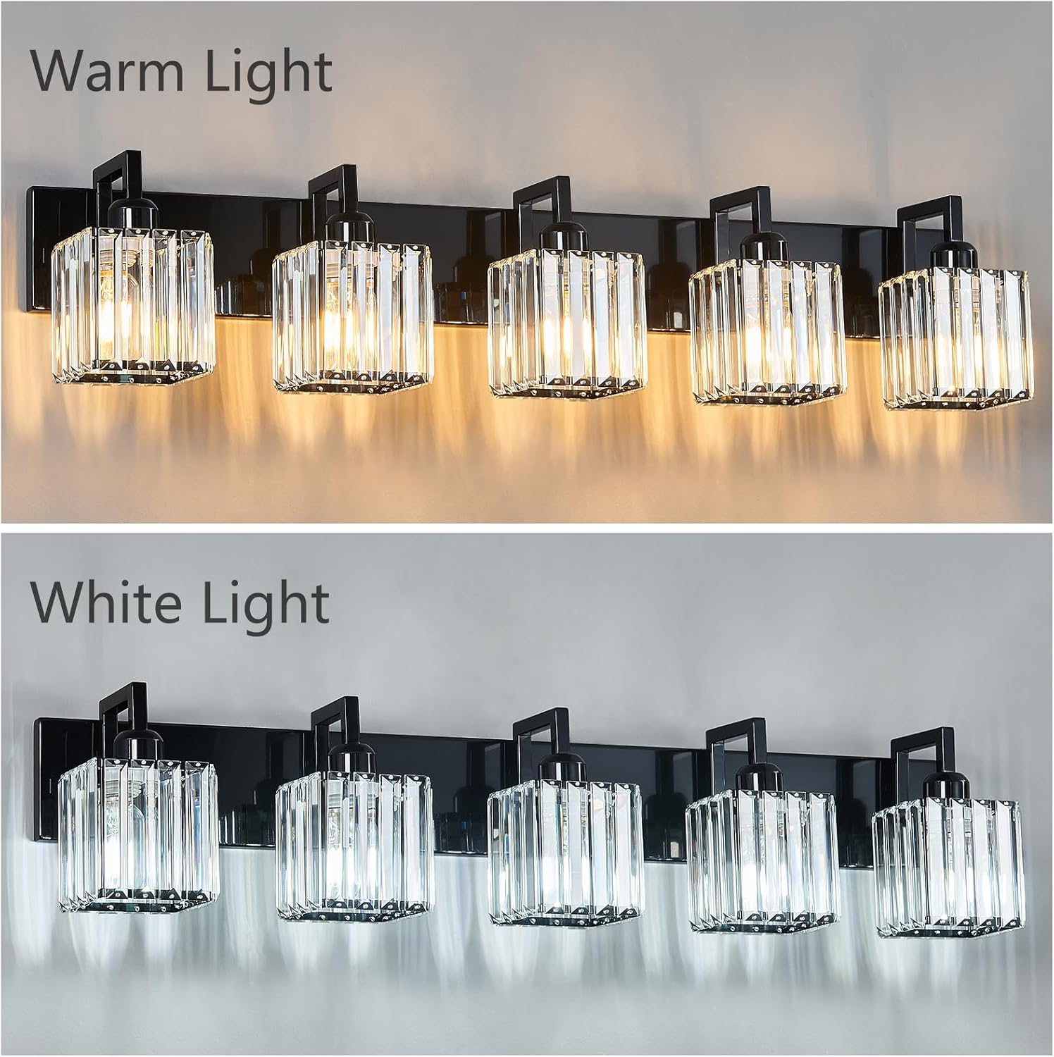 Modern Bathroom Vanity Light 5-Lights Plating Black Vanity Light Crystal Wall Light Bathroom Light Fixtures