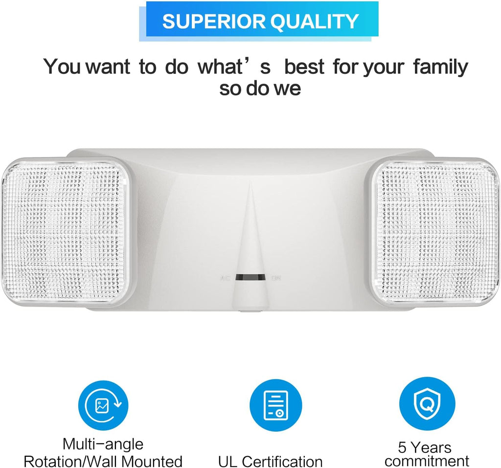 SPECTSUN 2 Packs Led Emergency Light White, Adjustable Square Head Emergency Led Light with Battery, White Emergency Light/Emergency Light Fixture/Emergency Exit Sign/Emergency Exit Light.