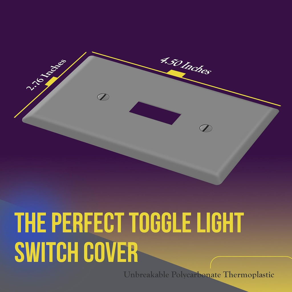 ENERLITES Toggle Light Switch Wall Plate Cover, Gloss Finish, Size 1-Gang 4.50" x 2.76", Unbreakable Polycarbonate Thermoplastic, 8811-GR-10PCS, Gray (10 Pack), Grey